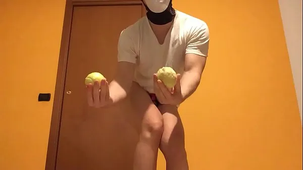 Veľká Two tennis balls. Are you able to insert them all into your ass teplá trubica