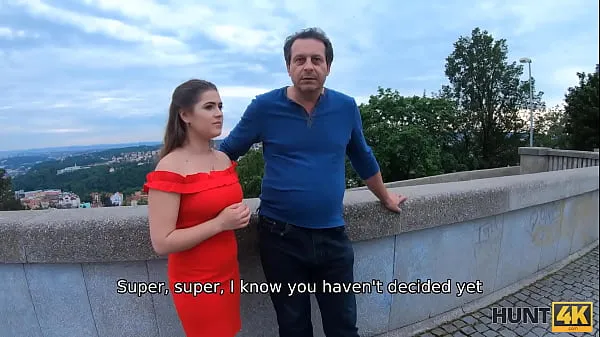 Büyük HUNT4K. Prague girl in beautiful red dress takes it off for cash with step dads permission sıcak Tüp