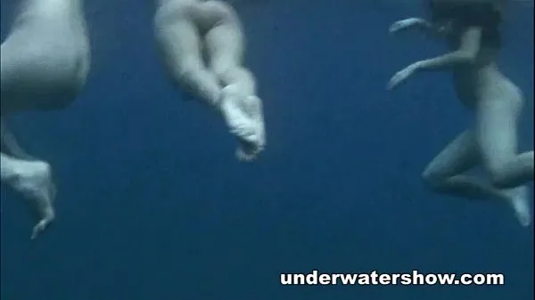 Big Three girls swimming nude in the sea warm Tube