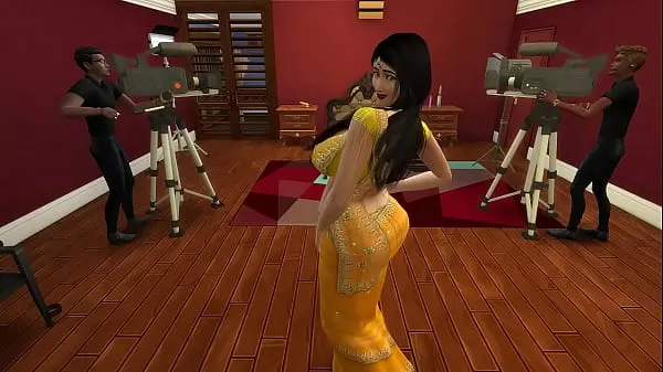 Stort Desi Aunty Manju teasing horny guys by wearing a sexy yellow saree varmt rør