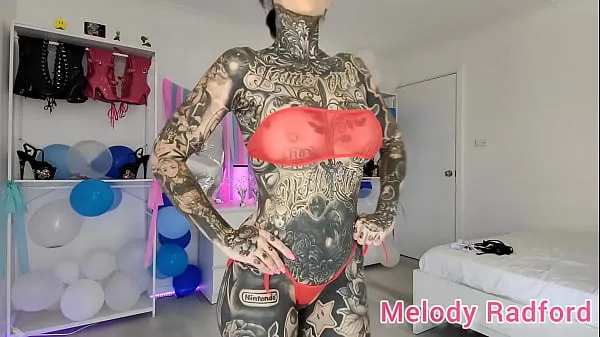 Velká Sheer Black and Red Skimpy Micro Bikini try on Melody Radford teplá trubice