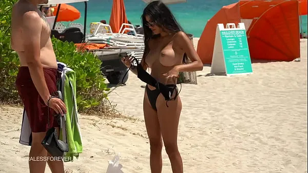 Stort Huge boob hotwife at the beach varmt rør