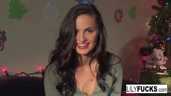 Big Lily tells us her horny Christmas wishes before satisfying herself in both holes warm Tube