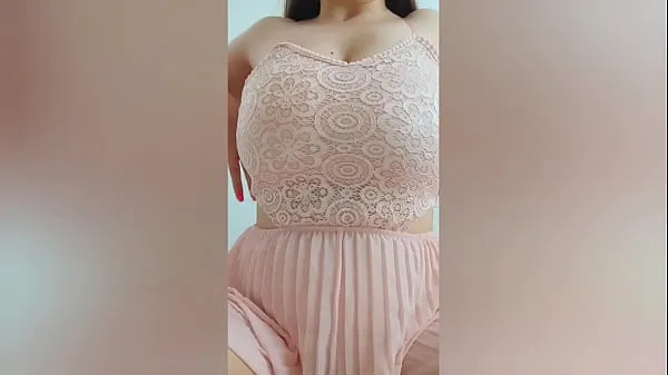 Big Young cutie in pink dress playing with her big tits in front of the camera - DepravedMinx warm Tube
