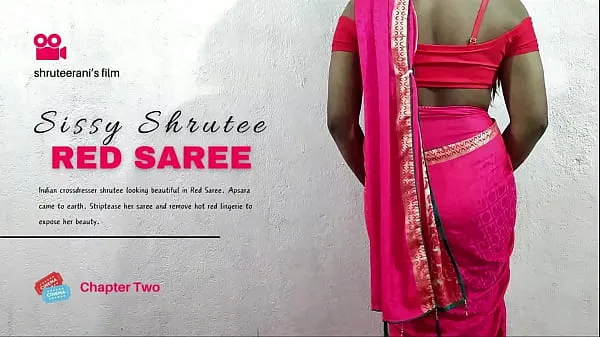 Grande RED SAREE - INDIAN TRANS STRIPTEASE tubo quente